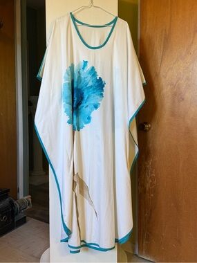 White Maxi Dress with Teal Floral Print